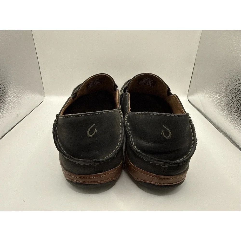 Olukai Moloa Mens Leather Slip On Moc Toe Black 10128-4033 Size 10 NO‎ INSOLES